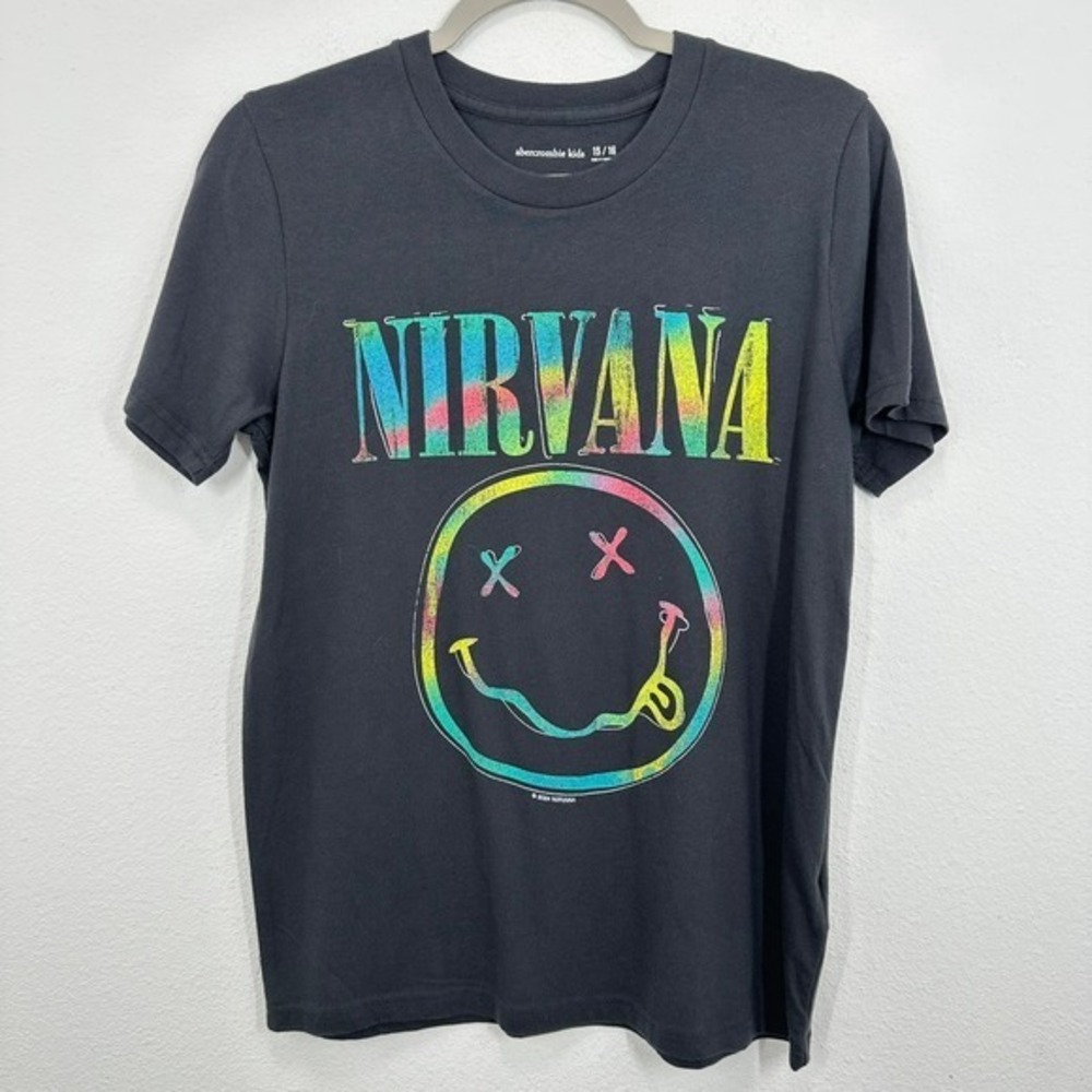 Abercrombie Kids Nirvana T-Shirt Graphic Smiley‎ Face Black Size 15/16
